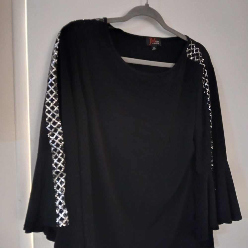 Chic Black Women's Blouse with Embellished Sleeves